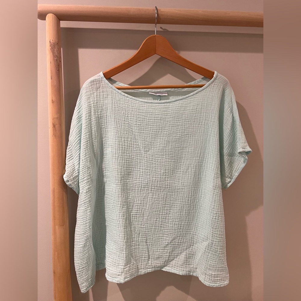 Bryn Walker cotton gauze coastal light blue top blouse shirt large
